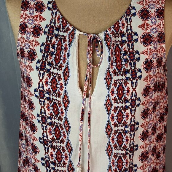ARTISAN NY  Keyhole Tassel Tie Neckline Sleeveless Boho Print Rayon Top - Picture 4 of 11
